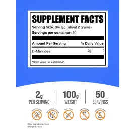 BulkSupplements.com D-Mannose Powder - D-Mannose Supplement, for Urinary Tract Health - Unflavored & Gluten Free, 2g per Serving, 100g (3.5 oz) (Pack of 1) BulkSupplements.com D-Mannose Powder - D-Mannose Supplement, for Urinary Tract Health - Unflavored & Gluten Free, 2g per Serving, 100g (3.5 oz) (Pack of 1)