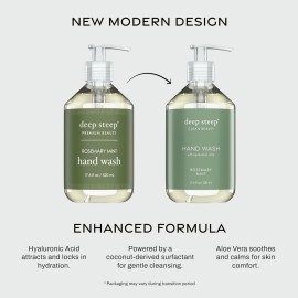 Deep Steep Liquid Hand Wash, Rosemary Mint, 17.6 oz - Moisturizing Cleanser with Olive Oil, Aloe Vera, Glycerin & Hyaluronic Acid - Vegan, Clean Beauty, Soft & Nourished Hands
