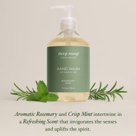 Deep Steep Liquid Hand Wash, Rosemary Mint, 17.6 oz - Moisturizing Cleanser with Olive Oil, Aloe Vera, Glycerin & Hyaluronic Acid - Vegan, Clean Beauty, Soft & Nourished Hands
