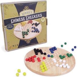 All Natural Wood Chinese Checkers with Wooden Marbles by Brybelly (1-Pack)