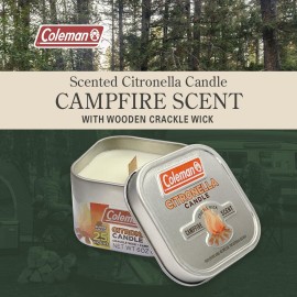 Coleman Campfire Scented Citronella Candle - Wooden Crackle Wick, Campfire Fragrance, 25-Hour Burn Time - Nostalgic Tin for Crackling Outdoor Ambiance Coleman Campfire Scented Citronella Candle - Wooden Crackle Wick, Campfire Fragrance, 25-Hour Burn Time - Nostalgic Tin for Crackling Outdoor Ambiance