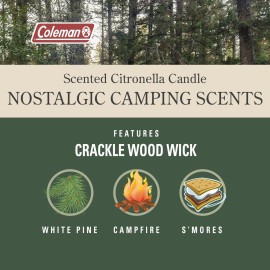 Coleman Campfire Scented Citronella Candle - Wooden Crackle Wick, Campfire Fragrance, 25-Hour Burn Time - Nostalgic Tin for Crackling Outdoor Ambiance Coleman Campfire Scented Citronella Candle - Wooden Crackle Wick, Campfire Fragrance, 25-Hour Burn Time - Nostalgic Tin for Crackling Outdoor Ambiance