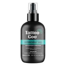 Tattoo Goo Deep Cleansing Soap, Disinfecting Tattoo and Piercing Aftercare - Moisturizing Olive Oil, Alcohol and Fragrance Free - 3 oz