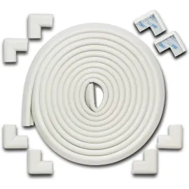 Roving Cove HeftyFit Edge Corner Protector Baby Proofing (Large 18ft Edge 8 Corners), Heavy-Duty, Soft NBR Rubber Foam, Furniture Fireplace Safety Bumper Guard, 3M Adhesive, Oyster White (Off White)