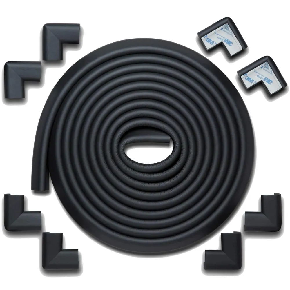 Roving Cove HeftyFit Edge Corner Protector Baby Proofing (Large 18ft Edge 8 Corners), Heavy-Duty, Soft NBR Rubber Foam, Furniture Fireplace Safety Bumper Guard, 3M Adhesive, Onyx Black Roving Cove HeftyFit Edge Corner Protector Baby Proofing (Large 18ft Edge 8 Corners), Heavy-Duty, Soft NBR Rubber Foam, Furniture Fireplace Safety Bumper Guard, 3M Adhesive, Onyx Black
