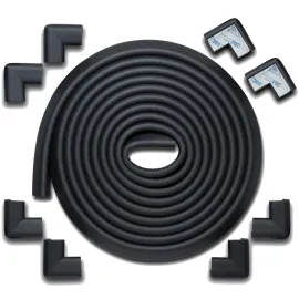 Roving Cove HeftyFit Edge Corner Protector Baby Proofing (Large 18ft Edge 8 Corners), Heavy-Duty, Soft NBR Rubber Foam, Furniture Fireplace Safety Bumper Guard, 3M Adhesive, Onyx Black