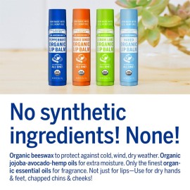Dr. Bronner\'s - Organic Lip Balm Variety Peppermint, Orange Ginger, Naked, Lemon Lime) - Made with Organic Beeswax and Avocado Oil, For Dry Lips, Hands, Chin or Cheeks, 0.15 Ounce (Pack of 4) Dr. Bronner\'s - Organic Lip Balm Variety Peppermint, Orange Ginger, Naked, Lemon Lime) - Made with Organic Beeswax and Avocado Oil, For Dry Lips, Hands, Chin or Cheeks, 0.15 Ounce (Pack of 4)