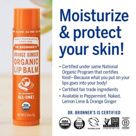 Dr. Bronner\'s - Organic Lip Balm Variety Peppermint, Orange Ginger, Naked, Lemon Lime) - Made with Organic Beeswax and Avocado Oil, For Dry Lips, Hands, Chin or Cheeks, 0.15 Ounce (Pack of 4) Dr. Bronner\'s - Organic Lip Balm Variety Peppermint, Orange Ginger, Naked, Lemon Lime) - Made with Organic Beeswax and Avocado Oil, For Dry Lips, Hands, Chin or Cheeks, 0.15 Ounce (Pack of 4)