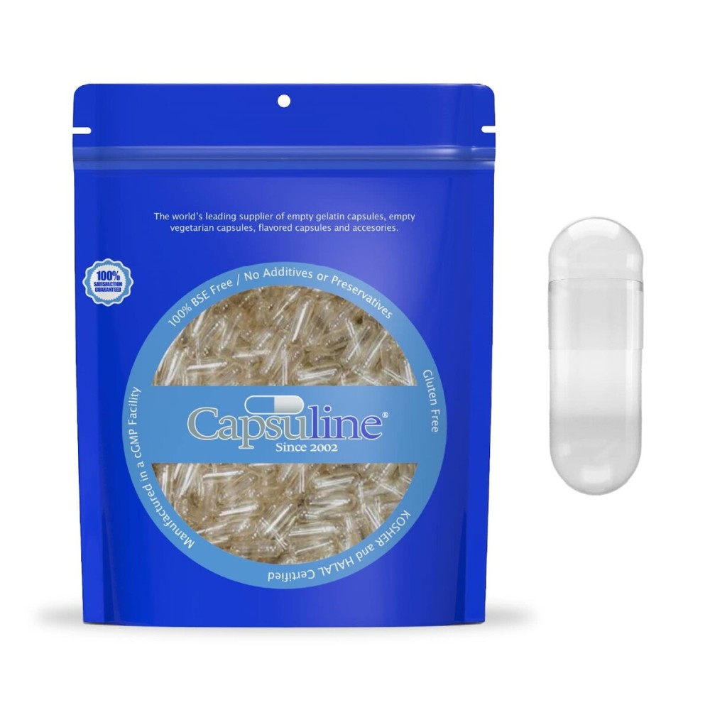 Capsuline Size 000 Empty Gelatin Capsules, Clear - 1000 Count | Gluten Free, Kosher, Non-GMO Certified | Pure Bovine Pill Caps for DIY Supplement Filling Capsuline Size 000 Empty Gelatin Capsules, Clear - 1000 Count | Gluten Free, Kosher, Non-GMO Certified | Pure Bovine Pill Caps for DIY Supplement Filling