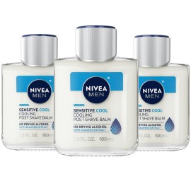 NIVEA MEN Sensitive Cooling Post Shave Balm with Vitamin E, Chamomile and Seaweed Extracts, 3 Pack of 3.3 Fl Oz Bottles NIVEA MEN Sensitive Cooling Post Shave Balm with Vitamin E, Chamomile and Seaweed Extracts, 3 Pack of 3.3 Fl Oz Bottles