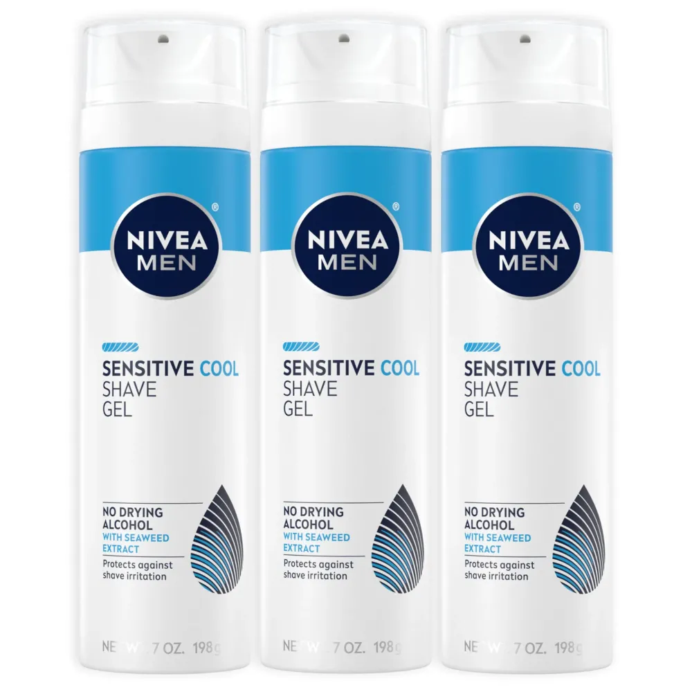 NIVEA MEN Sensitive Cooling Shave Gel with Chamomile and Seaweed Extracts, 3 Pack of 7 Oz Cans