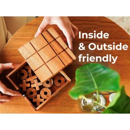 BSIRI Wooden Tic Tac Toe Game - Brain Teaser Puzzles for Adults and Unique Gifts for Kids, Coffee Table Decor Living Room Decor Modern Wood Decor, Classic Board Games for Family (5.5 Inch)