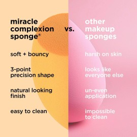 Real Techniques Miracle Complexion Sponge, Beauty Sponge For Makeup Blending & Foundation Application, Full Coverage, Streak-Free Professional Makeup Tool, Cruelty Free, Vegan, Latex Free, 2 Count