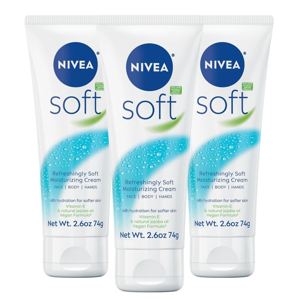 NIVEA Soft Refreshingly Soft Moisturizing Cream, Lightweight Moisturizer for Face, Body and Hands, Body Cream Enriched with Jojoba Oil and Vitamin E, 2.6 Oz Tube, Pack of 3 NIVEA Soft Refreshingly Soft Moisturizing Cream, Lightweight Moisturizer for Face, Body and Hands, Body Cream Enriched with Jojoba Oil and Vitamin E, 2.6 Oz Tube, Pack of 3