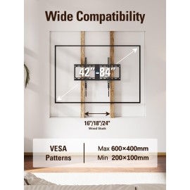 Mounting Dream TV Mount Fixed for Most 42-84 Inch Flat Screen TVs, TV Wall Mount Bracket up to VESA 600 x 400mm and 132 lbs - Fits 16/18/24 Studs - Low Profile and Space Saving MD2163-K Mounting Dream TV Mount Fixed for Most 42-84 Inch Flat Screen TVs, TV Wall Mount Bracket up to VESA 600 x 400mm and 132 lbs - Fits 16/18/24 Studs - Low Profile and Space Saving MD2163-K