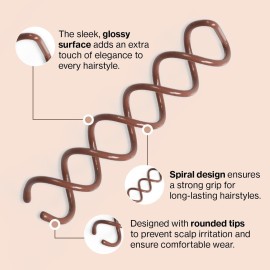 Kitsch Spiral Bobby Pins for Girls and Women - Hair Bun Maker | Rounded Tips, Chip-Resistant Bun Twist Spiral Hair Pins | Secure Hold All-Day - 3Pcs, Brown