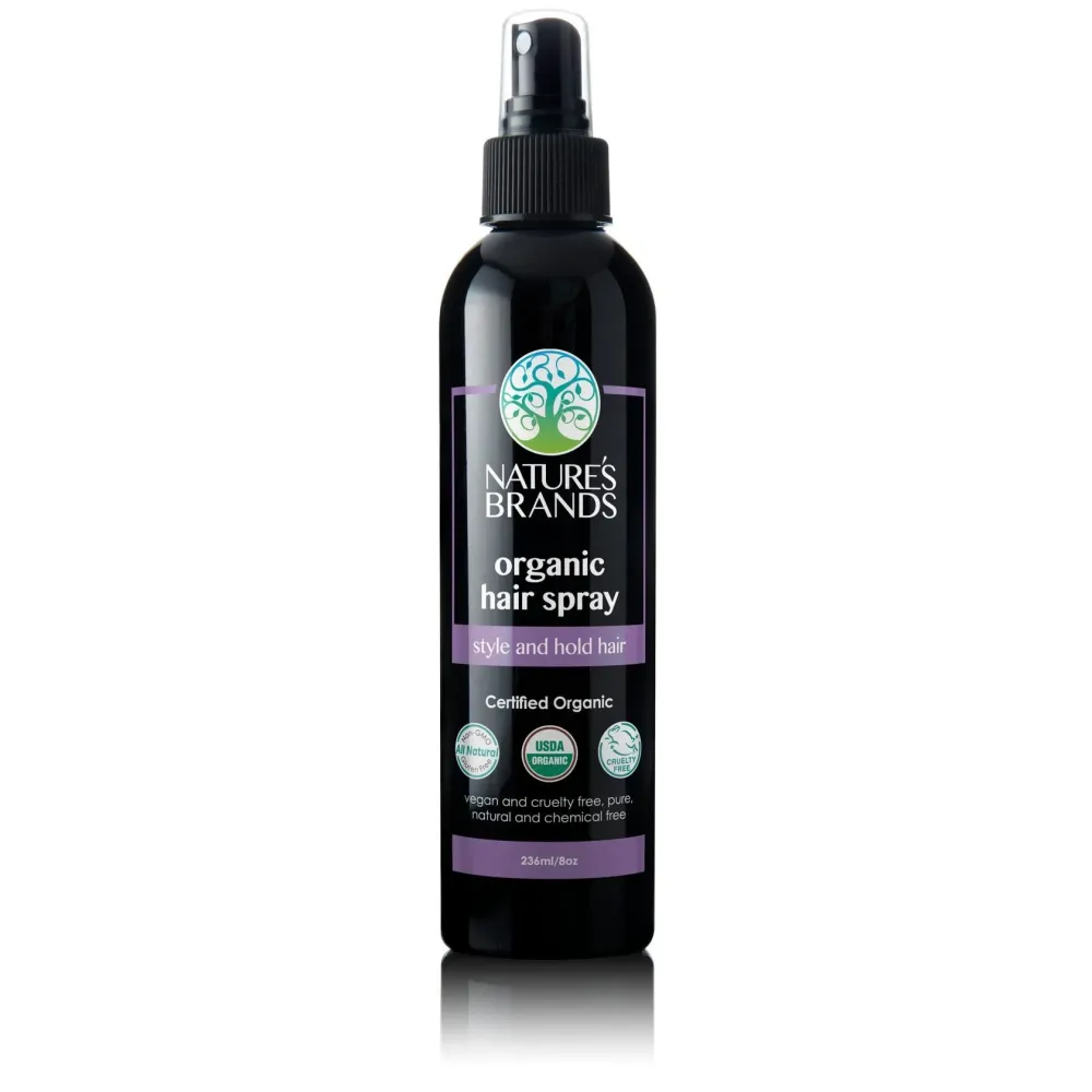 Hair Spray 8 Oz Bottle - USDA Organic Certified, Paraben-Free, Cruelty-Free and Vegan - With Natural Botanical Extracts - For All Hair Types by Nature\'s Brands is Made In USA. Hair Spray 8 Oz Bottle - USDA Organic Certified, Paraben-Free, Cruelty-Free and Vegan - With Natural Botanical Extracts - For All Hair Types by Nature\'s Brands is Made In USA.
