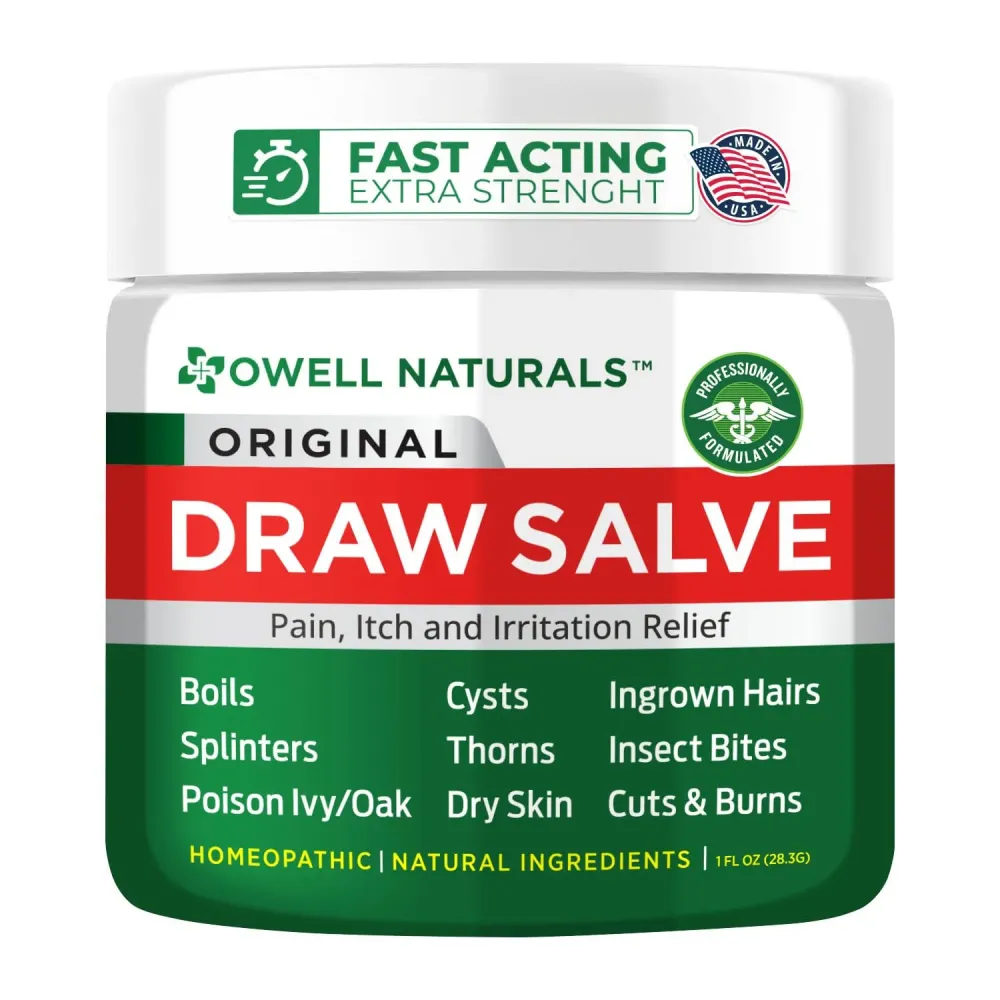 OWELL Naturals Drawing Salve Ointment 1oz, ingrown Hair, Boil, Splinter Remover, Bug Spider Bites, bee Sting, Mosquito bite Itch, Poison Ivy OWELL Naturals Drawing Salve Ointment 1oz, ingrown Hair, Boil, Splinter Remover, Bug Spider Bites, bee Sting, Mosquito bite Itch, Poison Ivy