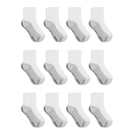Hanes Boys Socks, Double Tough Cushioned Ankle And No Show, 12-pair Packs Athletic-socks, Ankle - White/Grey Bottom - 12 Pack, Large US