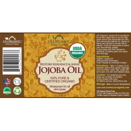 US Organic Jojoba Oil, USDA Certified Organic,100% Pure & Natural, Cold Pressed Virgin, Unrefined, Haxane Free, Sourced from Middle East directly (Large (8oz, 240ml))