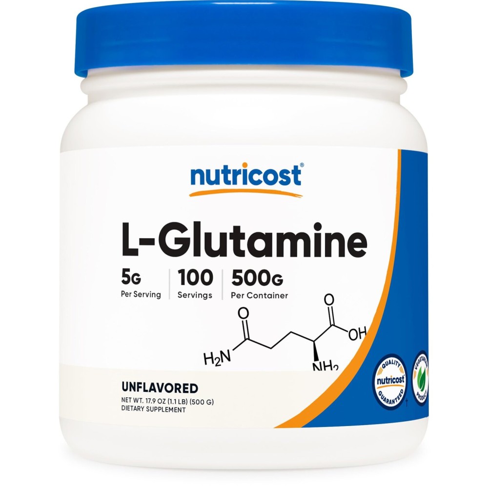 Nutricost L-Glutamine Powder (500 Grams) Unflavored - Gluten Free & Non-GMO, 100 Servings Nutricost L-Glutamine Powder (500 Grams) Unflavored - Gluten Free & Non-GMO, 100 Servings