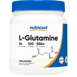 Nutricost L-Glutamine Powder (500 Grams) Unflavored - Gluten Free & Non-GMO, 100 Servings