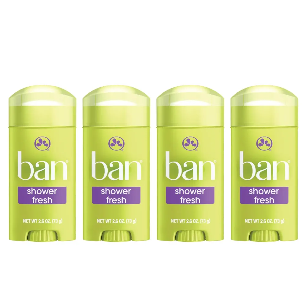 Ban Invisible Solid Antiperspirant Deodorant for Women and Men, 24-Hour Underarm Odor & Sweat Protection, Shower Fresh, 2.6 Oz, Pack of 4 Ban Invisible Solid Antiperspirant Deodorant for Women and Men, 24-Hour Underarm Odor & Sweat Protection, Shower Fresh, 2.6 Oz, Pack of 4