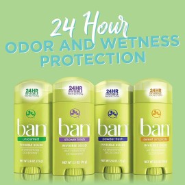 Ban Invisible Solid Antiperspirant Deodorant for Women and Men, 24-Hour Underarm Odor & Sweat Protection, Shower Fresh, 2.6 Oz, Pack of 4 Ban Invisible Solid Antiperspirant Deodorant for Women and Men, 24-Hour Underarm Odor & Sweat Protection, Shower Fresh, 2.6 Oz, Pack of 4