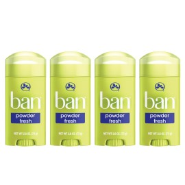 Ban Invisible Solid Antiperspirant Deodorant for Women and Men, 24-Hour Underarm Odor & Sweat Protection, Powder Fresh, 2.6 Oz, Pack of 4