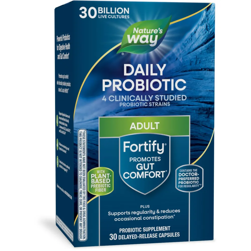 Nature\'s Way Fortify Daily Probiotic + Prebiotic for Men and Women, 30 Billion Live Cultures, Digestive and Immune Health Support* Supplement, 30 Capsules Nature\'s Way Fortify Daily Probiotic + Prebiotic for Men and Women, 30 Billion Live Cultures, Digestive and Immune Health Support* Supplement, 30 Capsules