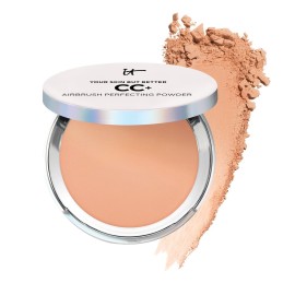 IT Cosmetics CC+ Airbrush Perfecting Powder Foundation (Tan) - Sheer to Full Coverage Pressed Powder, Blurring Pores & Dark Spots, Anti-Aging Face Makeup, Collagen & Niacinamide - 0.33 oz
