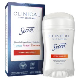 Secret Clinical Strength Antiperspirant Deodorant for Women, Stress Response, 3X Stress Protection, 72hr Sweat & Odor Protection, PH Balancing Minerals, Clear Gel, 1.6 oz