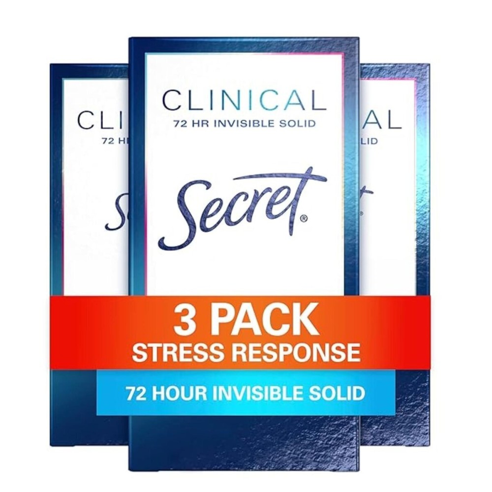 Secret Clinical Strength Antiperspirant Deodorant for Women, Stress Response, 3X Stress Protection, 72hr Sweat & Odor Protection, PH Balancing Minerals, Invisible Solid, 1.6 oz (Pack of 3) Secret Clinical Strength Antiperspirant Deodorant for Women, Stress Response, 3X Stress Protection, 72hr Sweat & Odor Protection, PH Balancing Minerals, Invisible Solid, 1.6 oz (Pack of 3)