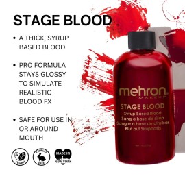 Mehron Makeup Stage Blood | Realistic For Halloween | Washable Fake Blood for Special FX, Stage & Screen, Halloween, & Cosplay (9 oz) (Bright Arterial) Mehron Makeup Stage Blood | Realistic For Halloween | Washable Fake Blood for Special FX, Stage & Screen, Halloween, & Cosplay (9 oz) (Bright Arterial)