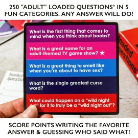 ADULT LOADED QUESTIONS, a Rousing Adult Party Game, Over 300 Suggestive, Silly, Stimulating Questions, 4 to 6 Players, for Ages 17 and up ADULT LOADED QUESTIONS, a Rousing Adult Party Game, Over 300 Suggestive, Silly, Stimulating Questions, 4 to 6 Players, for Ages 17 and up
