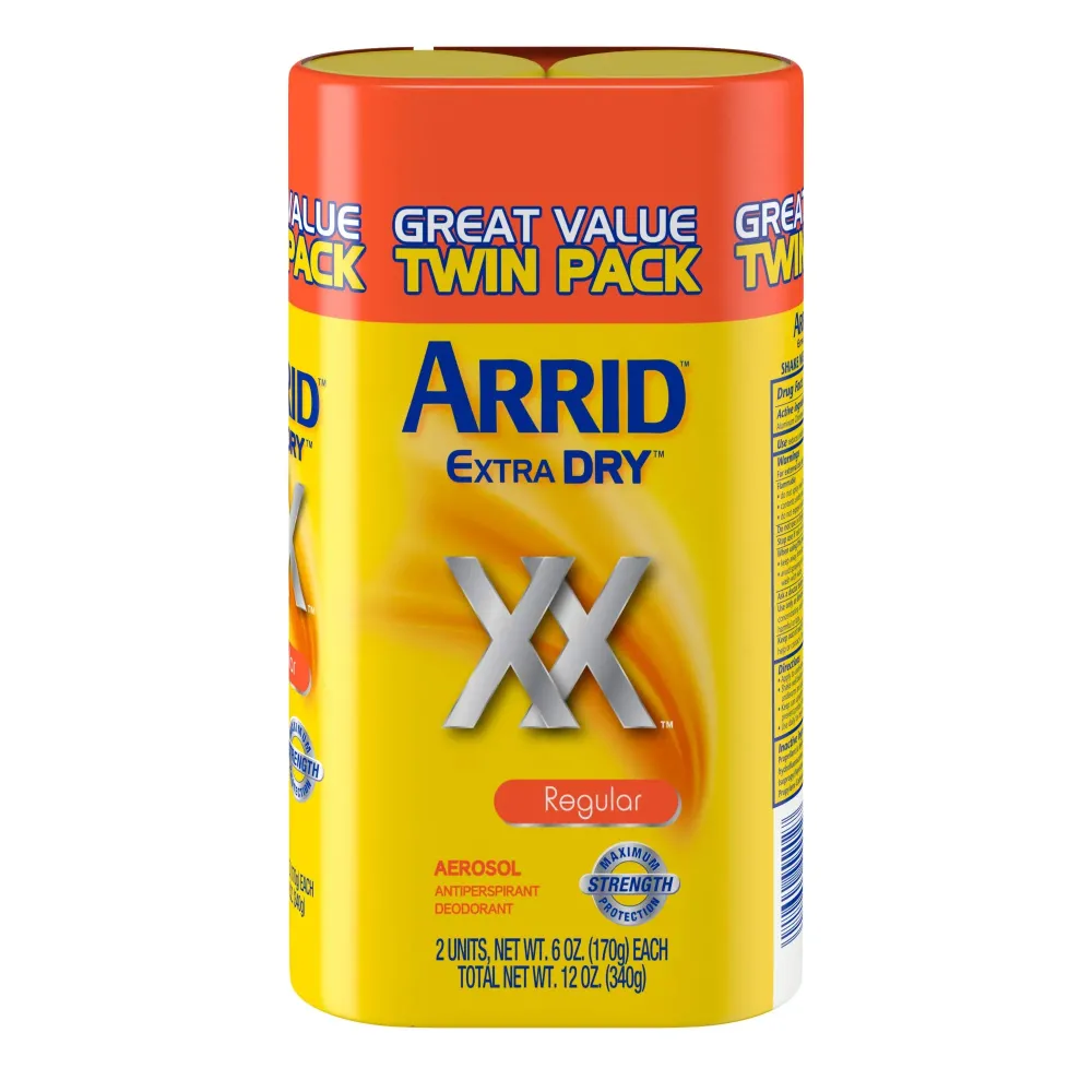 Arrid XX Extra Dry Antiperspirant Deodorant, Regular, Twin Pack (two 6oz. cans) Packaging May Vary Arrid XX Extra Dry Antiperspirant Deodorant, Regular, Twin Pack (two 6oz. cans) Packaging May Vary