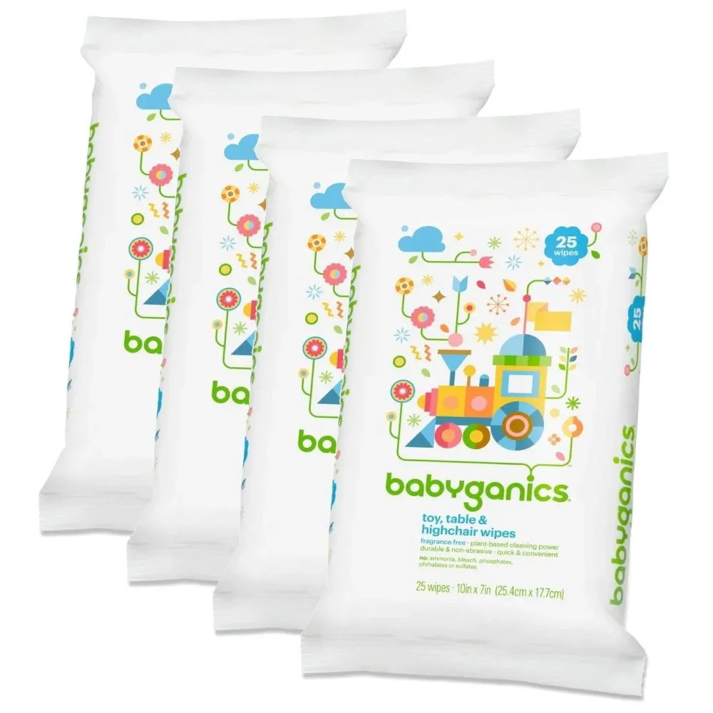 Babyganics Toy, Table & Highchair Wipes, 25 Count, 4 Pack