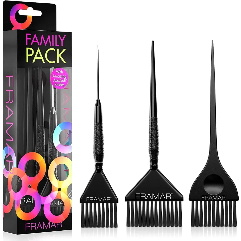 Framar Family Hair Color Brush Set - Hair Dye Brush Kit, Hair Coloring Brushes For Hair Stylist, Tint Brushes for Hair Color, Tapered Edges For Precision - 3 Pack Black