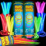 PartySticks Glow Sticks Party Supplies 200pk - 8 Inch Glow in the Dark Light Up Sticks Party Favors, Glow Party Decorations, Neon Party Glow Necklaces and Glow Bracelets with Connectors