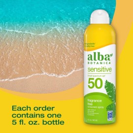 Alba Botanica Sensitive Sunscreen Spray for Face and Body, Fragrance-Free, Broad Spectrum SPF 50, Water Resistant, 5 fl. oz. Bottle Alba Botanica Sensitive Sunscreen Spray for Face and Body, Fragrance-Free, Broad Spectrum SPF 50, Water Resistant, 5 fl. oz. Bottle