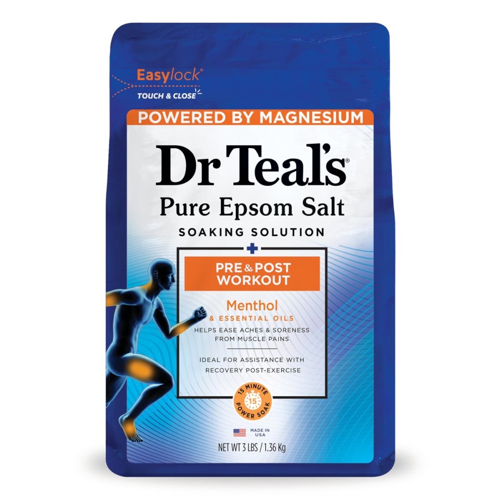 Dr Teal\'s Epsom Salt Magnesium Soak, Pre & Post Workout with Menthol & Essential Oils, 3 lbs Dr Teal\'s Epsom Salt Magnesium Soak, Pre & Post Workout with Menthol & Essential Oils, 3 lbs