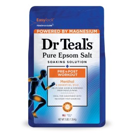 Dr Teal\'s Epsom Salt Magnesium Soak, Pre & Post Workout with Menthol & Essential Oils, 3 lbs
