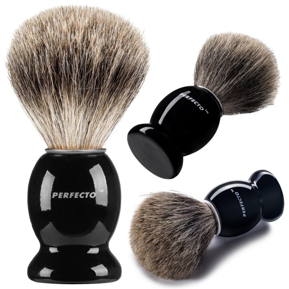 Perfecto 100% Pure Badger Shaving Brush-Black Handle- Engineered for The Best Shave of Your Life. for, Safety Razor, Double Edge Razor, Straight Razor or Shaving Razor, Its The Best Badger Brush. Perfecto 100% Pure Badger Shaving Brush-Black Handle- Engineered for The Best Shave of Your Life. for, Safety Razor, Double Edge Razor, Straight Razor or Shaving Razor, Its The Best Badger Brush.