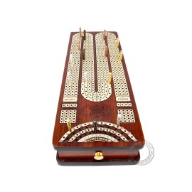 Continuous Cribbage Board Bloodwood/Maple and Side Pull Drawers - 4 Tracks with Place to Mark Won Games - House of Cribbage
