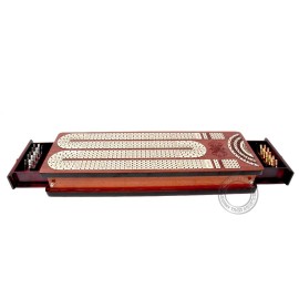 Continuous Cribbage Board Bloodwood/Maple and Side Pull Drawers - 4 Tracks with Place to Mark Won Games - House of Cribbage