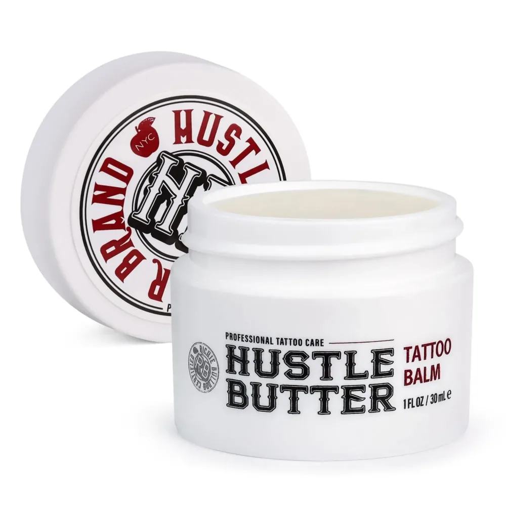 Hustle Butter Deluxe - Tattoo Butter for Before, During, and After the Tattoo Process - Lubricates and Moisturizes - 100% Vegan Replacement for Petroleum-Based Products - 1 oz Hustle Butter Deluxe - Tattoo Butter for Before, During, and After the Tattoo Process - Lubricates and Moisturizes - 100% Vegan Replacement for Petroleum-Based Products - 1 oz