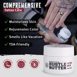 Hustle Butter Deluxe - Tattoo Butter for Before, During, and After the Tattoo Process - Lubricates and Moisturizes - 100% Vegan Replacement for Petroleum-Based Products - 1 oz Hustle Butter Deluxe - Tattoo Butter for Before, During, and After the Tattoo Process - Lubricates and Moisturizes - 100% Vegan Replacement for Petroleum-Based Products - 1 oz