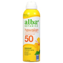 Alba Botanica Sunscreen Spray for Face and Body, Broad Spectrum SPF 50 Sunscreen, Hawaiian Coconut, Water Resistant and Biodegradable, 5 fl. oz. Bottle Alba Botanica Sunscreen Spray for Face and Body, Broad Spectrum SPF 50 Sunscreen, Hawaiian Coconut, Water Resistant and Biodegradable, 5 fl. oz. Bottle