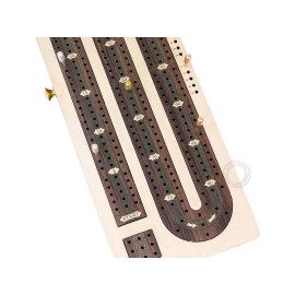 House of Cribbage - Continuous Cribbage Board / Box inlaid Rosewood 3 Tracks on Maple Board 12 : Sliding Lid : Drawer