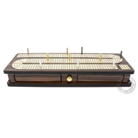 House of Cribbage - Continuous Cribbage Board Inlaid 4 Tracks Rosewood/Maple with Sliding Lids and Drawer
